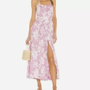 🌺Free People Floral tie back halter Button Linen long Dress New $148 XS S Pink